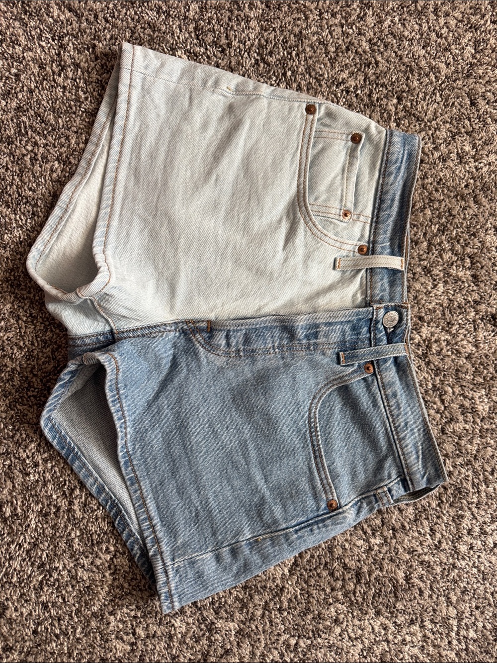 Two-Tone Blue and Cream Denim Jean Shorts - Women's